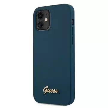 Guess GUHCP12SLSLMGBL iPhone 12 mini 5,4" niebieski/blaues Hardcase Metall-Logo-Skript