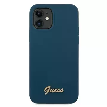 Guess GUHCP12SLSLMGBL iPhone 12 mini 5,4" niebieski/blaues Hardcase Metall-Logo-Skript