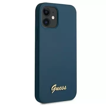 Guess GUHCP12SLSLMGBL iPhone 12 mini 5,4" niebieski/blaues Hardcase Metall-Logo-Skript