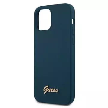 Guess GUHCP12SLSLMGBL iPhone 12 mini 5,4" niebieski/blaues Hardcase Metall-Logo-Skript