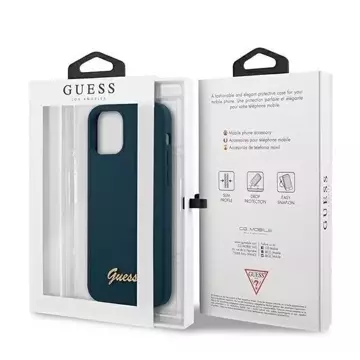 Guess GUHCP12SLSLMGBL iPhone 12 mini 5,4" niebieski/blaues Hardcase Metall-Logo-Skript