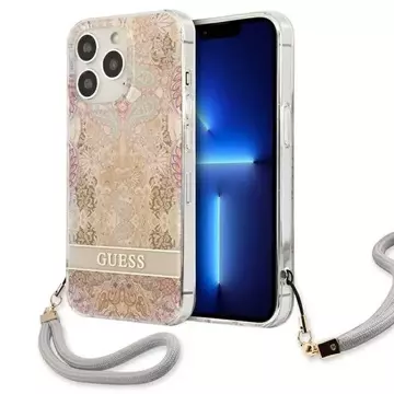 Guess GUHCP13LHFLSD iPhone 13 Pro / 13 6,1" złoty/gold Hardcase Flower Strap