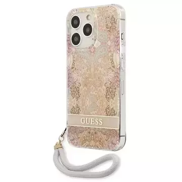 Guess GUHCP13LHFLSD iPhone 13 Pro / 13 6,1" złoty/gold Hardcase Flower Strap