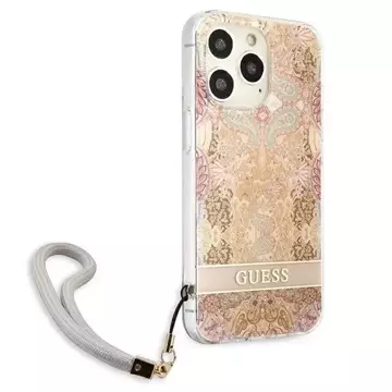 Guess GUHCP13LHFLSD iPhone 13 Pro / 13 6,1" złoty/gold Hardcase Flower Strap