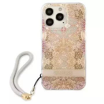 Guess GUHCP13LHFLSD iPhone 13 Pro / 13 6,1" złoty/gold Hardcase Flower Strap