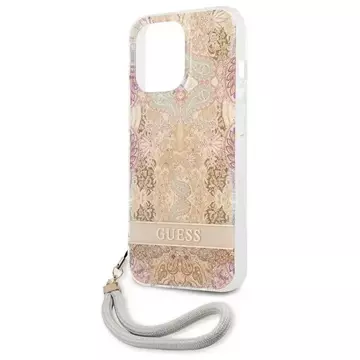 Guess GUHCP13LHFLSD iPhone 13 Pro / 13 6,1" złoty/gold Hardcase Flower Strap