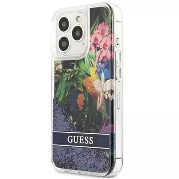 Guess GUHCP13LLFLSB iPhone 13 Pro / 13 6,1" niebieski/blue Hardcase Flower Liquid Glitter