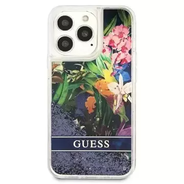 Guess GUHCP13LLFLSB iPhone 13 Pro / 13 6,1" niebieski/blue Hardcase Flower Liquid Glitter