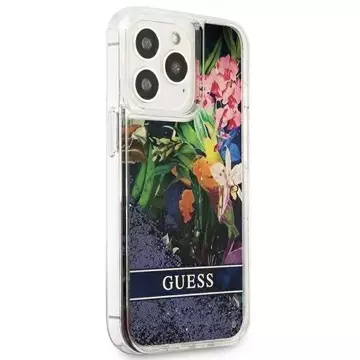 Guess GUHCP13LLFLSB iPhone 13 Pro / 13 6,1" niebieski/blue Hardcase Flower Liquid Glitter