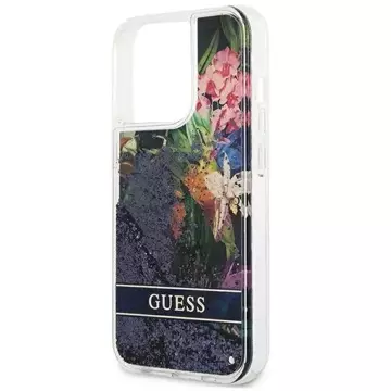 Guess GUHCP13LLFLSB iPhone 13 Pro / 13 6,1" niebieski/blue Hardcase Flower Liquid Glitter