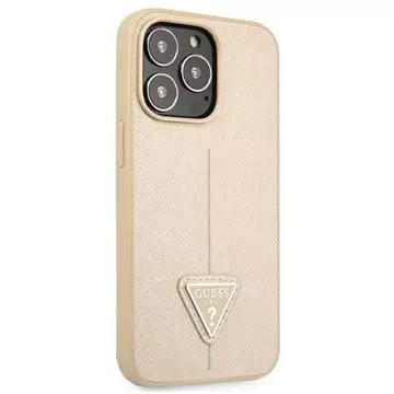 Guess GUHCP13LPSATLE iPhone 13 Pro / 13 6,1" beżowy/beige Hardcase SaffianoTriangle Logo