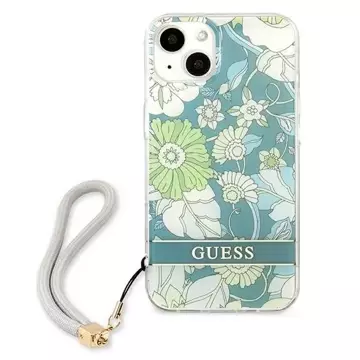 Guess GUHCP13MHFLSN iPhone 13 6,1" zielony/grünes Hardcase Flower Strap