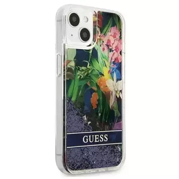 Guess GUHCP13SLFLSB iPhone 13 mini 5,4" niebieski/blue Hardcase Flower Liquid Glitter