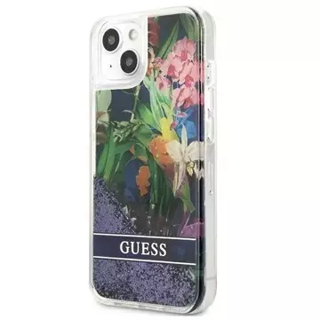 Guess GUHCP13SLFLSB iPhone 13 mini 5,4" niebieski/blue Hardcase Flower Liquid Glitter