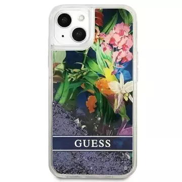 Guess GUHCP13SLFLSB iPhone 13 mini 5,4" niebieski/blue Hardcase Flower Liquid Glitter