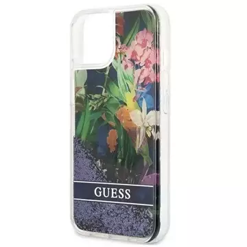 Guess GUHCP13SLFLSB iPhone 13 mini 5,4" niebieski/blue Hardcase Flower Liquid Glitter