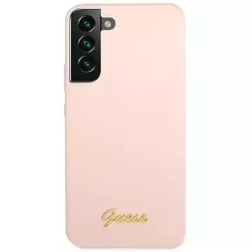 Guess GUHCS23SLSLMGPP Hülle für Samsung Galaxy S23 S911 pink/pink Hardcase Silikon Script Metal Logo