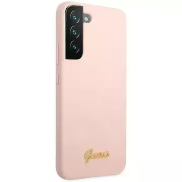 Guess GUHCS23SLSLMGPP Hülle für Samsung Galaxy S23 S911 pink/pink Hardcase Silikon Script Metal Logo