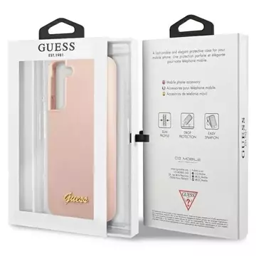 Guess GUHCS23SLSLMGPP Hülle für Samsung Galaxy S23 S911 pink/pink Hardcase Silikon Script Metal Logo