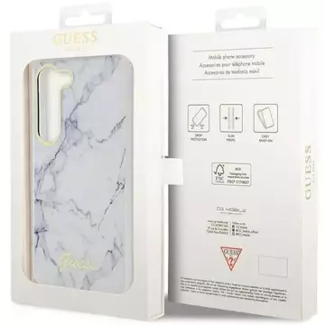 Guess GUHCS23SPCUMAH Hülle für Samsung Galaxy S23 S911 weiß/weiß Hardcase Marble