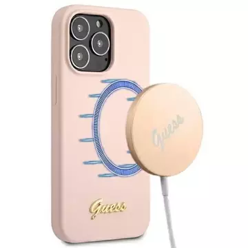 Guess GUHMP13LLSLMGLP iPhone 13 Pro / 13 6,1" jasnoróżowy/light pink Hardcase Silikon Script Gold Logo Magsafe