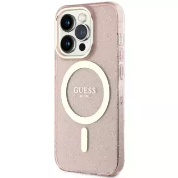 Guess GUHMP14XHCMCGP Handyhülle für Apple iPhone 14 Pro Max 6,7" Pink/Pink Hardcase Glitter Gold MagSafe