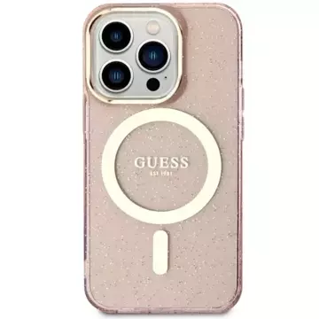 Guess GUHMP14XHCMCGP Handyhülle für Apple iPhone 14 Pro Max 6,7" Pink/Pink Hardcase Glitter Gold MagSafe