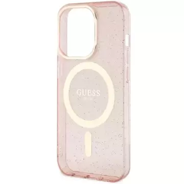 Guess GUHMP14XHCMCGP Handyhülle für Apple iPhone 14 Pro Max 6,7" Pink/Pink Hardcase Glitter Gold MagSafe