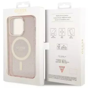 Guess GUHMP14XHCMCGP Handyhülle für Apple iPhone 14 Pro Max 6,7" Pink/Pink Hardcase Glitter Gold MagSafe