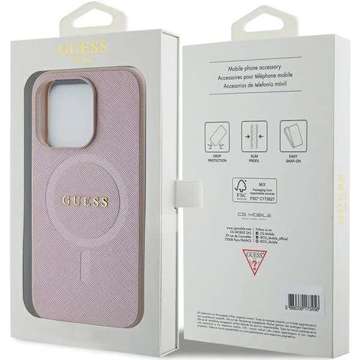 Guess GUHMP15XPSAHMCP Hülle für iPhone 15 Pro Max 6,7" Rot/Pink Saffiano MagSafe Hardcase