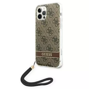 Guess GUOHCP12MH4STW Hülle für Apple iPhone 12/12 Pro braun/braun Hardcase 4G Print Strap