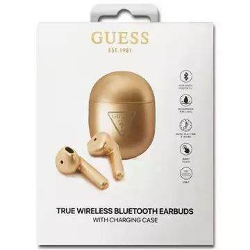 Guess GUTWST82TRD TWS Bluetooth-Ohrhörer gold/goldene Dockingstation mit Dreieck-Logo