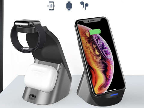 H18 Kabelloses Induktionsladegerät Ladestation für Apple iPhone / Airpods / Watch Black