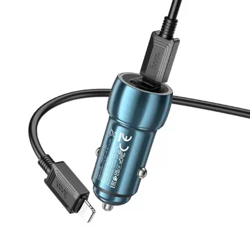 HOCO Autoladegerät 2 x Typ-C-Kabel Typ C auf Lightning PD QC3.0 3A 40W Z48 blau