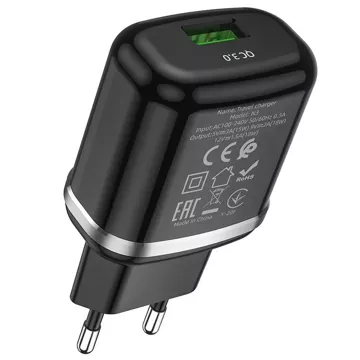 HOCO USB A QC3.0 3A 18W N3 Wandladegerät, schwarz