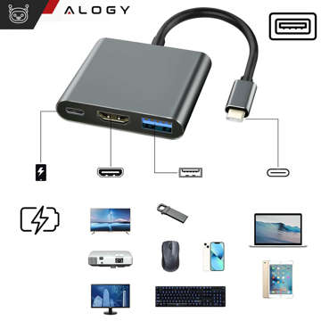 HUB 3in1 Adapter USB-C auf HDMI USB-A USB-C 4K 60Hz Alogy grau