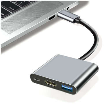 HUB 3in1 Adapter USB-C auf HDMI USB-A USB-C 4K 60Hz Alogy grau