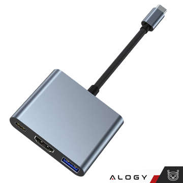 HUB 3in1 Adapter USB-C auf HDMI USB-A USB-C 4K 60Hz Alogy grau