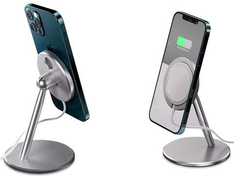 Halterständer für Qi MagSafe-Ladegerät für Schreibtisch Alogy für iPhone 12 Silver Charger