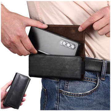 Handyhülle für Gürtel, Leder-Holsterhülle 6,8 Alogy Wallet, universelle Hülle für Handygürtel, Schwarz