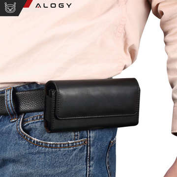 Handyhülle für Gürtel, Leder-Holsterhülle 6,8 Alogy Wallet, universelle Hülle für Handygürtel, Schwarz