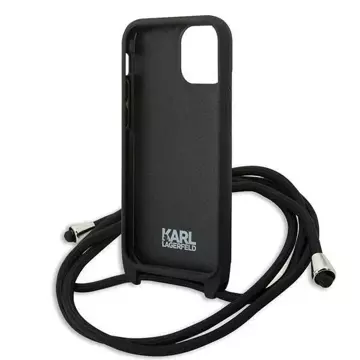 Handyschutzhülle Karl Lagerfeld KLHCP13SCMNIPK für Apple iPhone 13 Mini 5.4" Hardcase schwarz/schwarz Leder Monogram Patch und Kordel Iconik