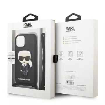 Handyschutzhülle Karl Lagerfeld KLHCP13SCMNIPK für Apple iPhone 13 Mini 5.4" Hardcase schwarz/schwarz Leder Monogram Patch und Kordel Iconik