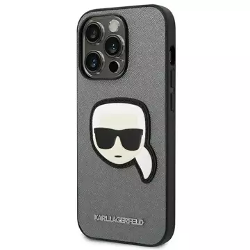 Handyschutzhülle Karl Lagerfeld KLHCP14LSAPKHG für Apple iPhone 14 Pro 6.1" Silber/Silber Hardcase Saffiano Karl`s Head Patch