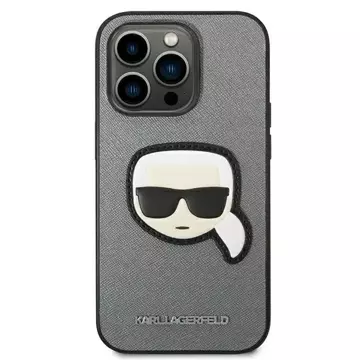 Handyschutzhülle Karl Lagerfeld KLHCP14LSAPKHG für Apple iPhone 14 Pro 6.1" Silber/Silber Hardcase Saffiano Karl`s Head Patch