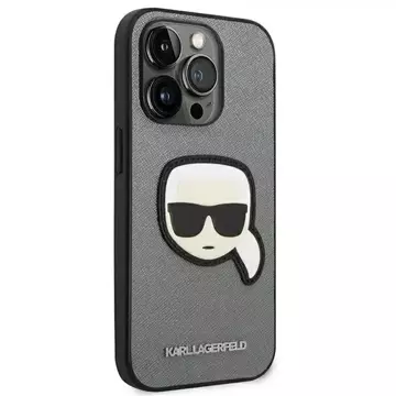 Handyschutzhülle Karl Lagerfeld KLHCP14LSAPKHG für Apple iPhone 14 Pro 6.1" Silber/Silber Hardcase Saffiano Karl`s Head Patch