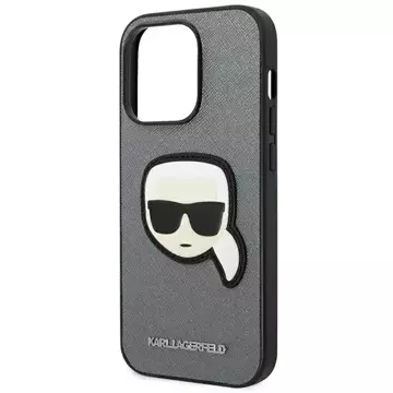 Handyschutzhülle Karl Lagerfeld KLHCP14LSAPKHG für Apple iPhone 14 Pro 6.1" Silber/Silber Hardcase Saffiano Karl`s Head Patch