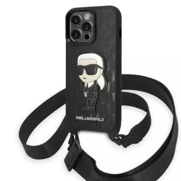 Handyschutzhülle Karl Lagerfeld KLHCP14LSTKMK für Apple iPhone 14 Pro 6.1" schwarz/schwarz Hardcase Monogram Ikonik Patch