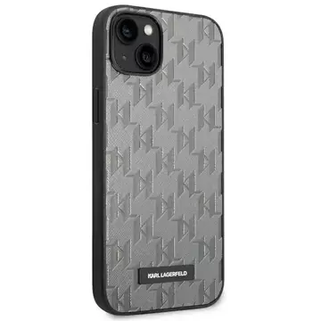 Handyschutzhülle Karl Lagerfeld KLHCP14SSAKLHPG für Apple iPhone 14 6.1" Hardcase grau/grau Saffiano Mono Metal Logo