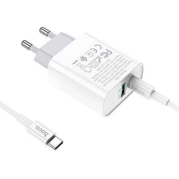 Hoco C80A Network PD20W / QC3.0-Ladegerät, weißes USB-C-Kabel